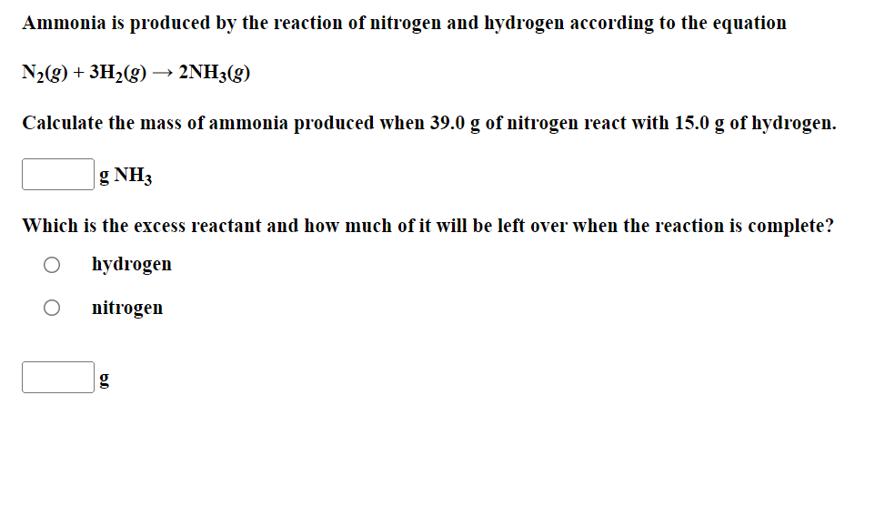 Solved Ammonia is produced by the reaction of nitrogen and | Chegg.com