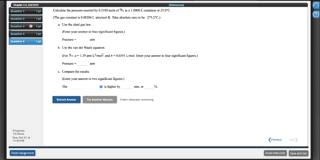 Solved Chapter 5-2, 2nd EOC [References Calculate The | Chegg.com