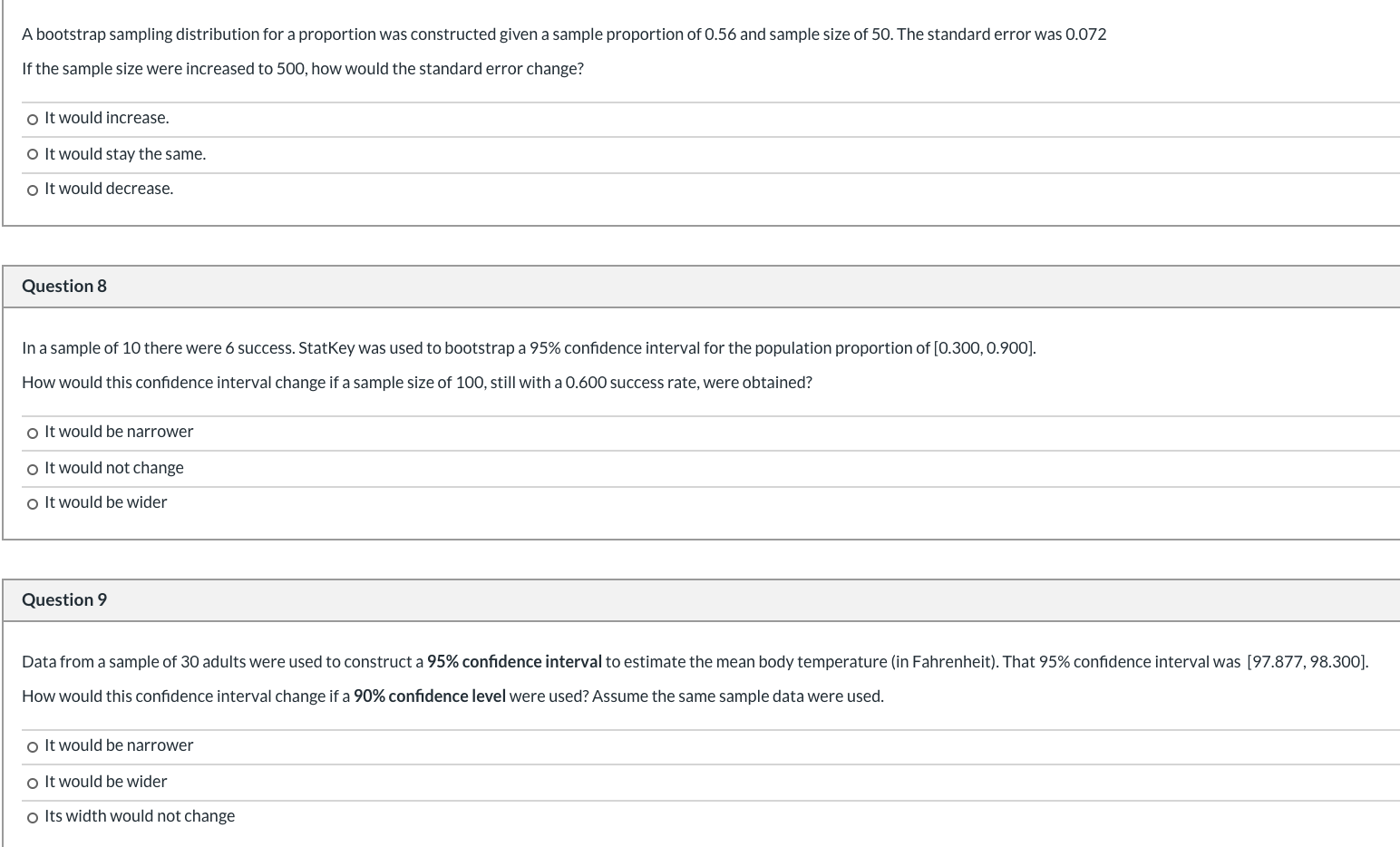 Solved a bootstrap sampling distribution for a proportion chegg
