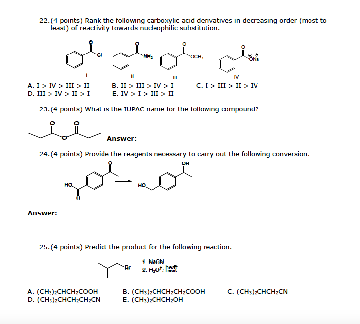 Solved 22.(4 Points) Rank The Following Carboxylic Acid 