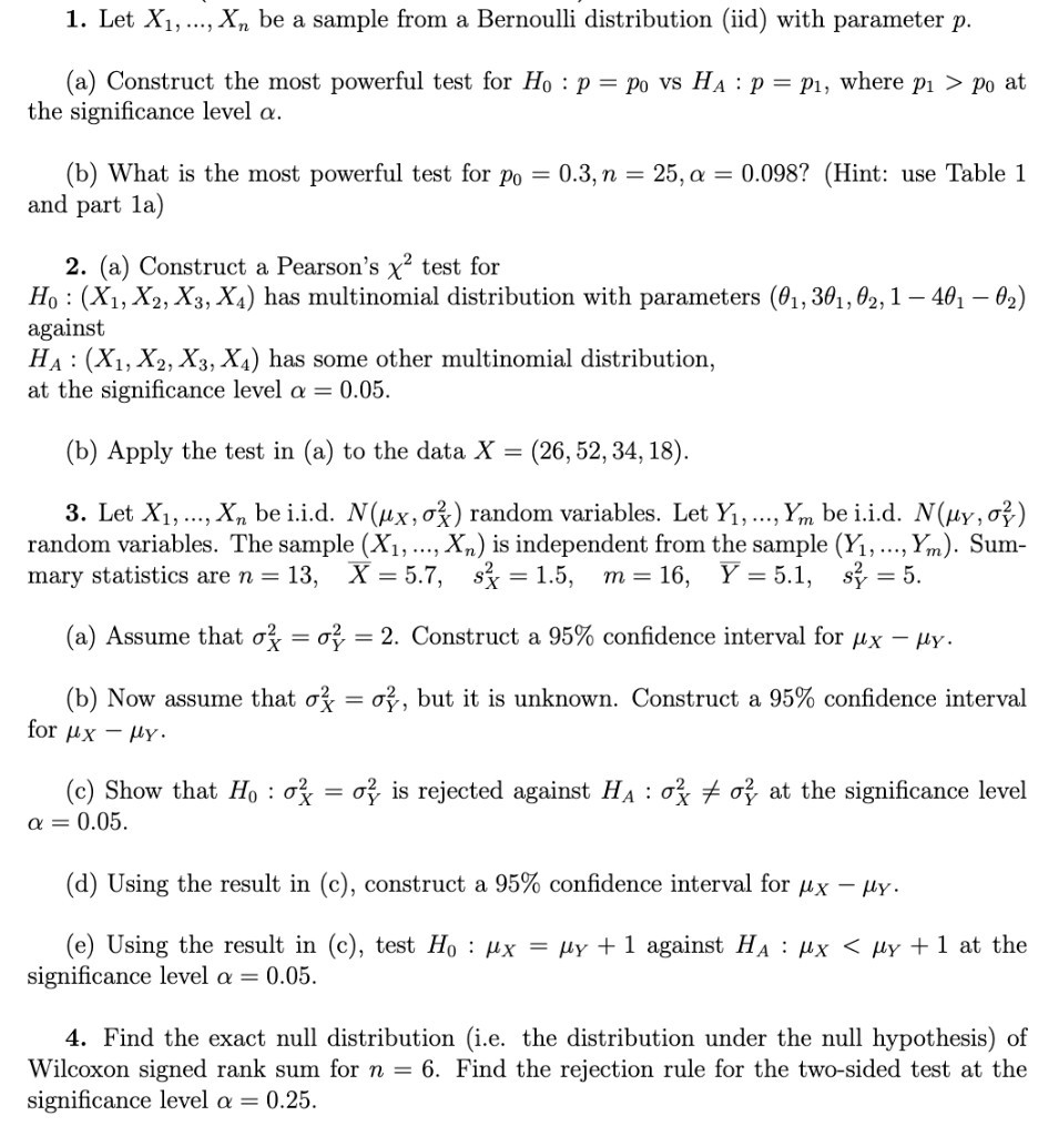 Solved 1 Let X1 Be A Sample From A Bernoulli Di Chegg Com