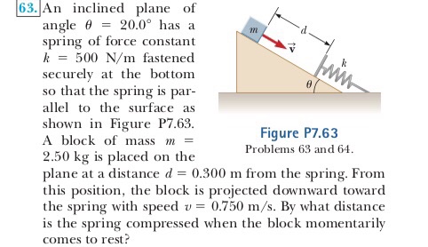 Solved 63」An inclined plane of angle θ 20.0° has a spring of | Chegg.com
