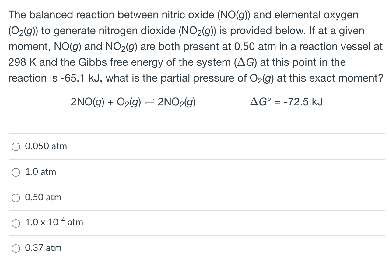 Solved The balanced reaction between nitric oxide (NO(g)) | Chegg.com
