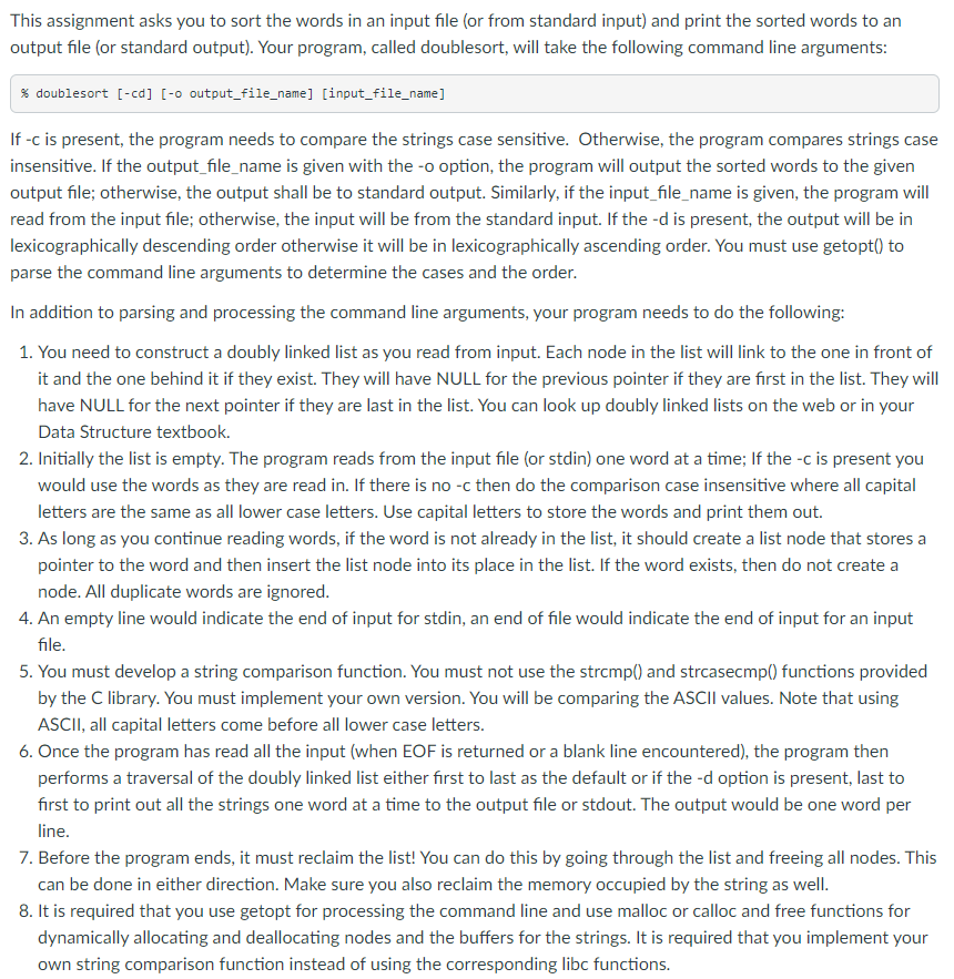 Solved This assignment asks you to sort the words in an | Chegg.com