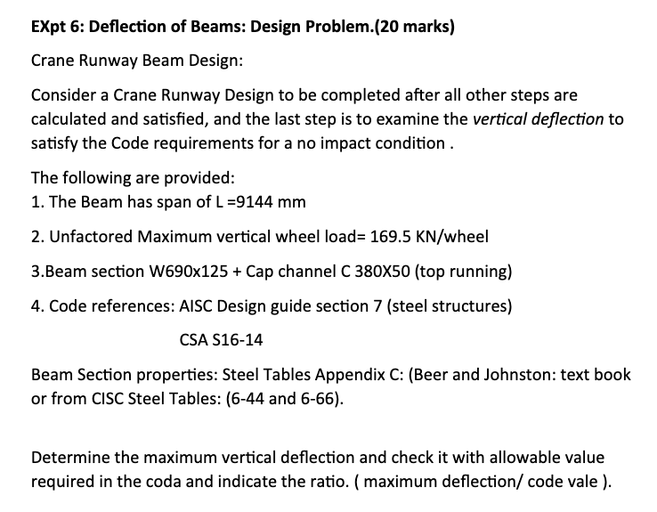 EXPt 6 Deflection of Beams Design Problem.(20