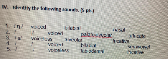IV. Identify the following sounds. (5 pts) 2. 3. Is | Chegg.com