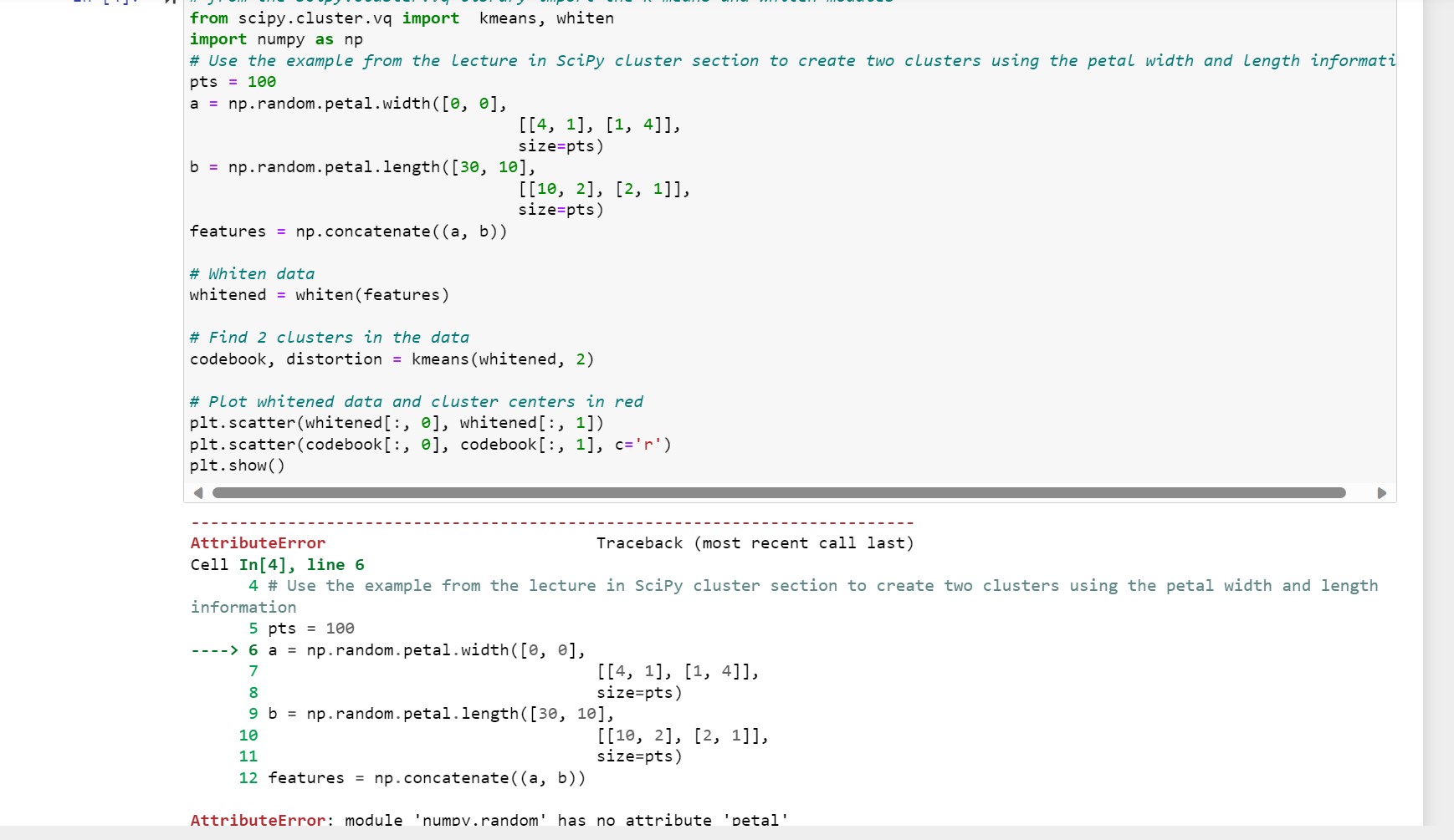 Solved from scipy.cluster.vq import kmeans, whiten import | Chegg.com