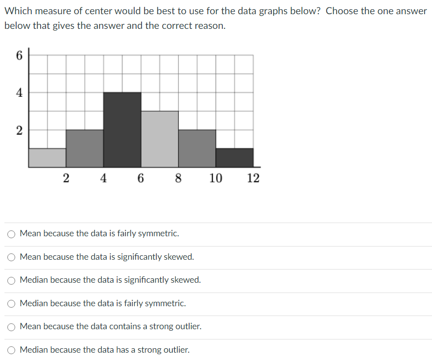 Solved Which measure of center would be best to use for the | Chegg.com