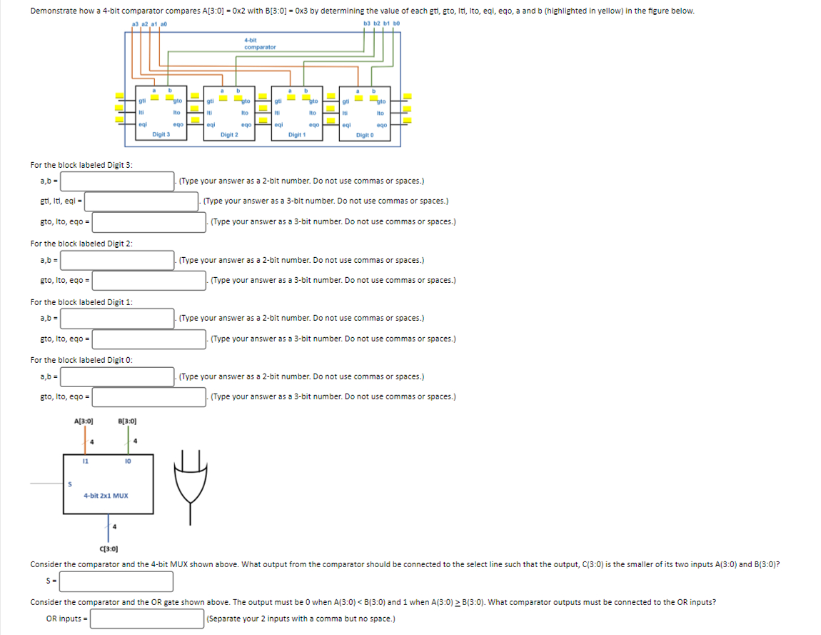 Demonstrate how a 4 bit comparator compares