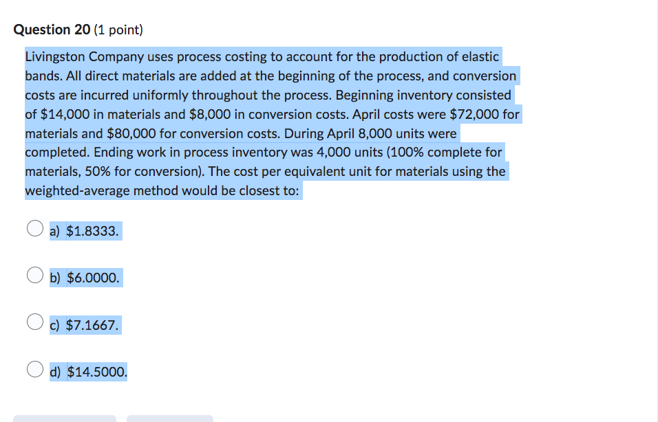 Solved Livingston Company uses process costing to account