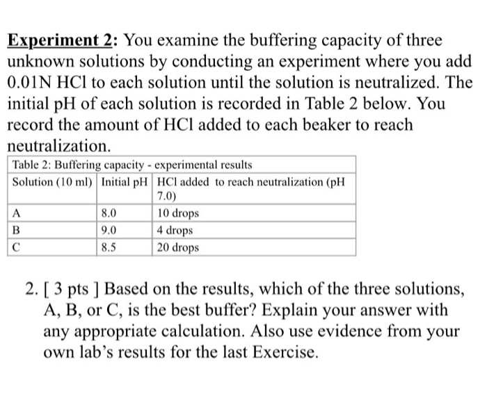 Solved Acid-Base Lab. Experiment 2 Question | Chegg.com