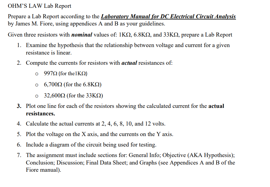 Solved OHM'S LAW Lab Report Prepare A Lab Report According | Chegg.com