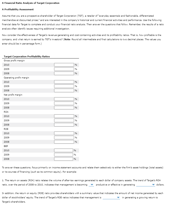 A Financial Ratio Analysis of Target Corporation A | Chegg.com