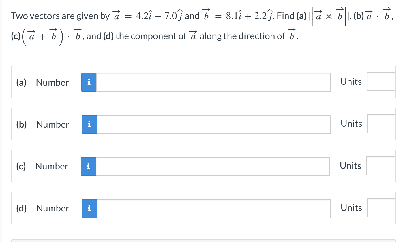 Solved Two vectors are given by a=4.2i^+7.0j and | Chegg.com