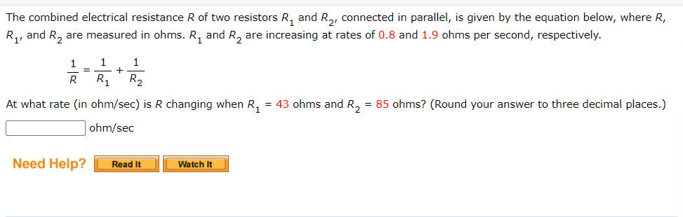 Solved The combined electrical resistance R of two resistors | Chegg.com