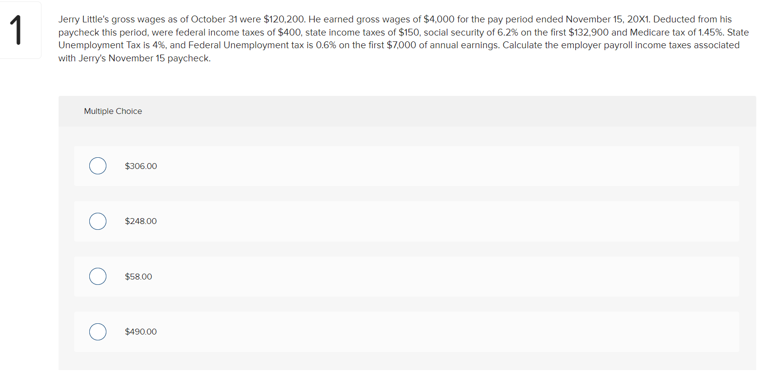 Solved 1 Jerry Little's gross wages as of October 31 were | Chegg.com