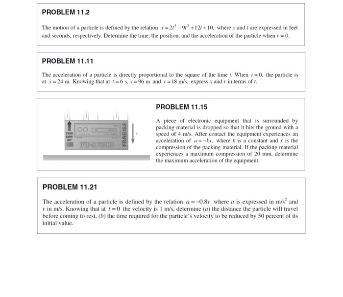 Solved PROBLEM 11.2 The motion of a particle is defined by | Chegg.com