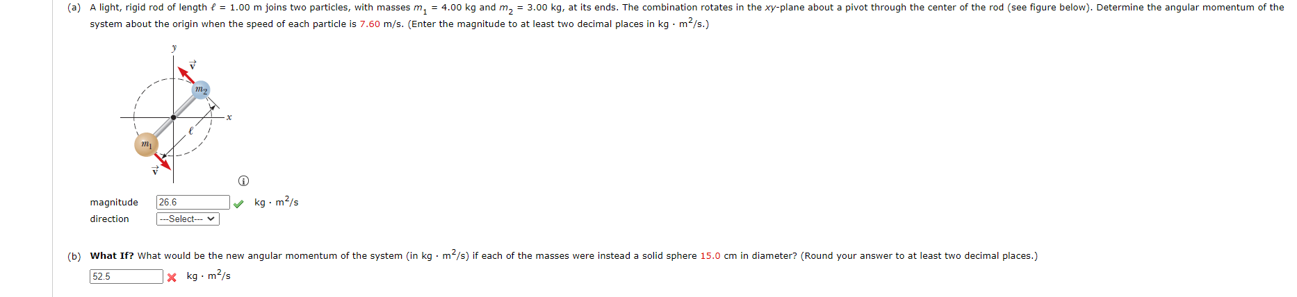 Solved (a) A light, rigid rod of length f = 1.00 m joins two | Chegg.com