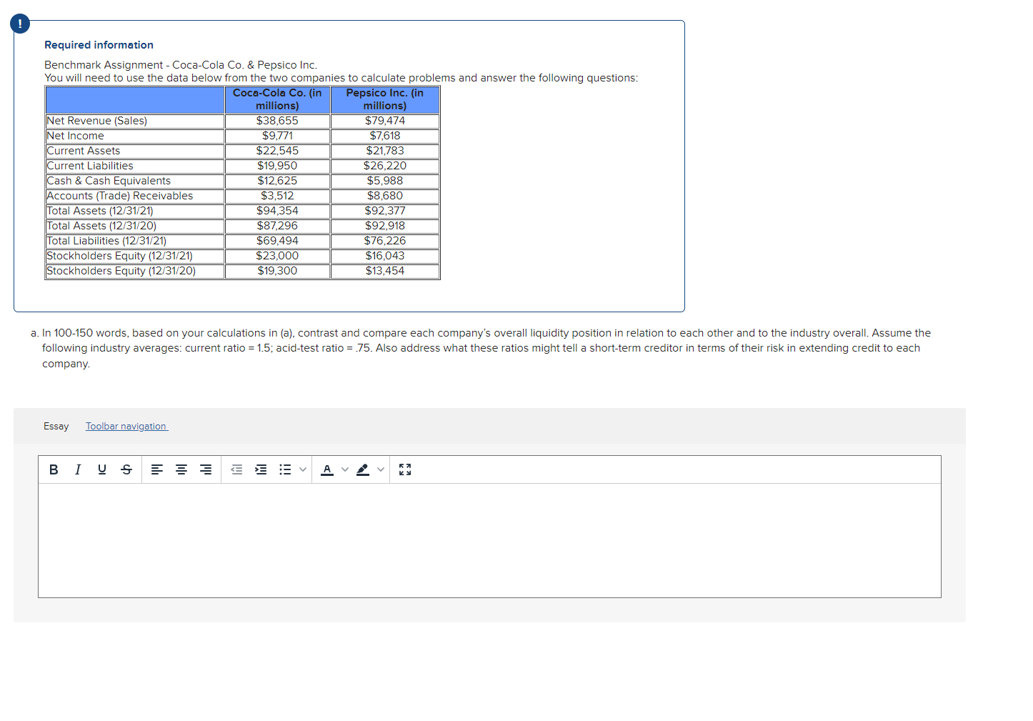 Solved Required information Benchmark Assignment CocaCola