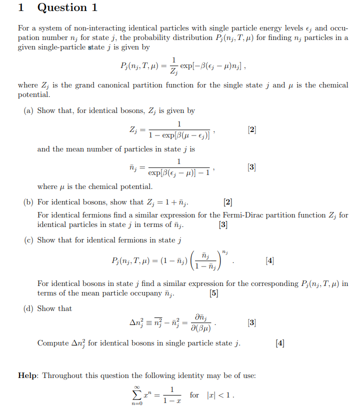 Solved For A System Of Non Interacting Identical Particle Chegg Com