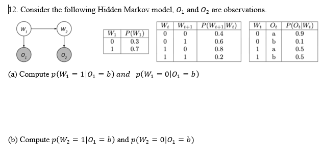Solved 12. Consider the following Hidden Markov model. O, | Chegg.com