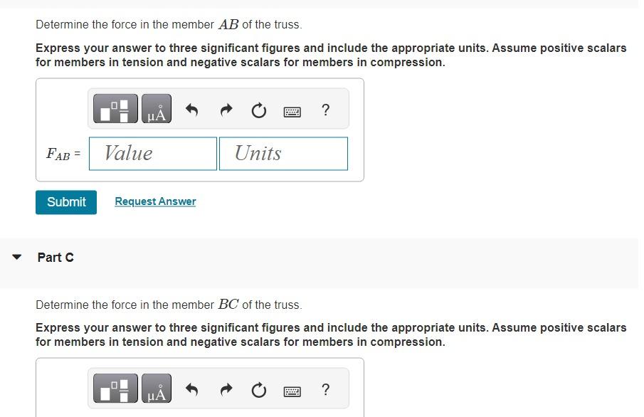 Solved Determine the force in each member of the truss shown | Chegg.com