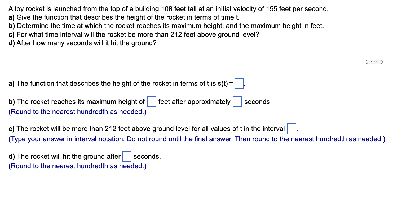 Solved A Toy Rocket Is Launched From The Top Of A Building | Chegg.com