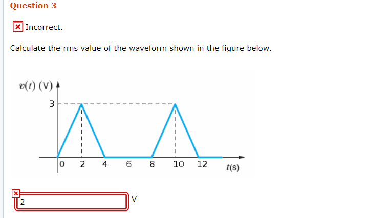 Solved Question 3 |x| Incorrect. Calculate the rms value of | Chegg.com