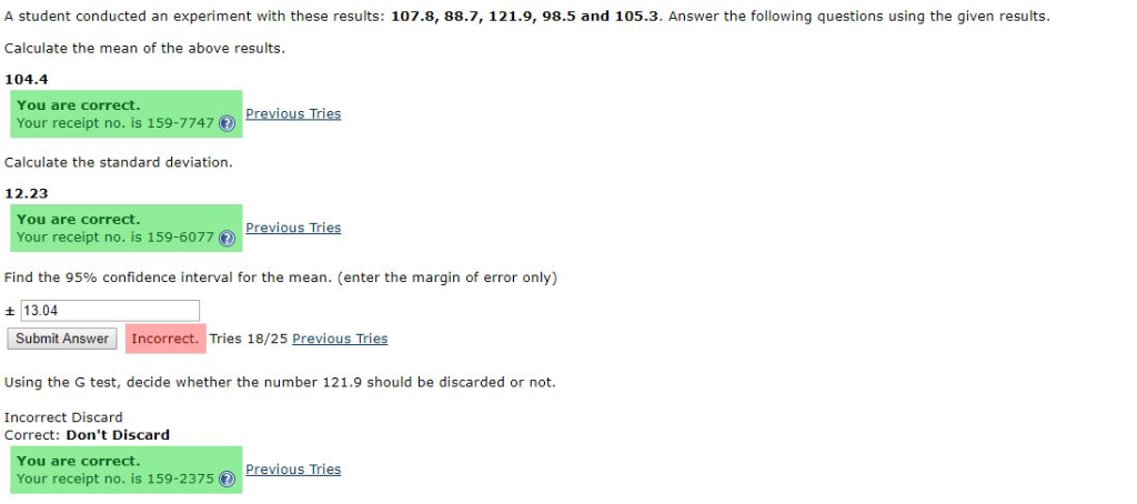 Solved A student conducted an experiment with these results: | Chegg.com