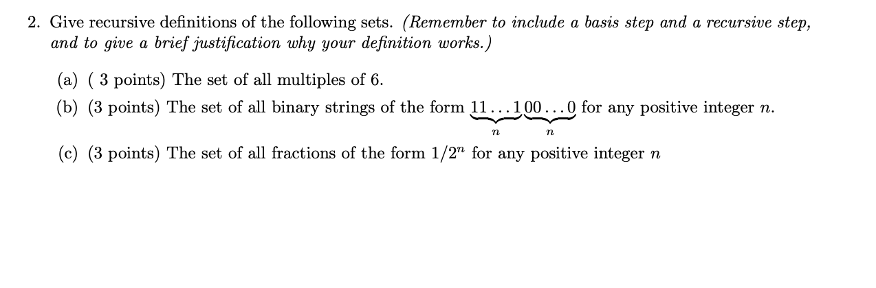 Solved 2. Give Recursive Definitions Of The Following Sets. | Chegg.com