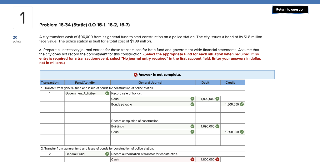 Solved Return to question 1 Problem 1634 (Static) (LO 161,
