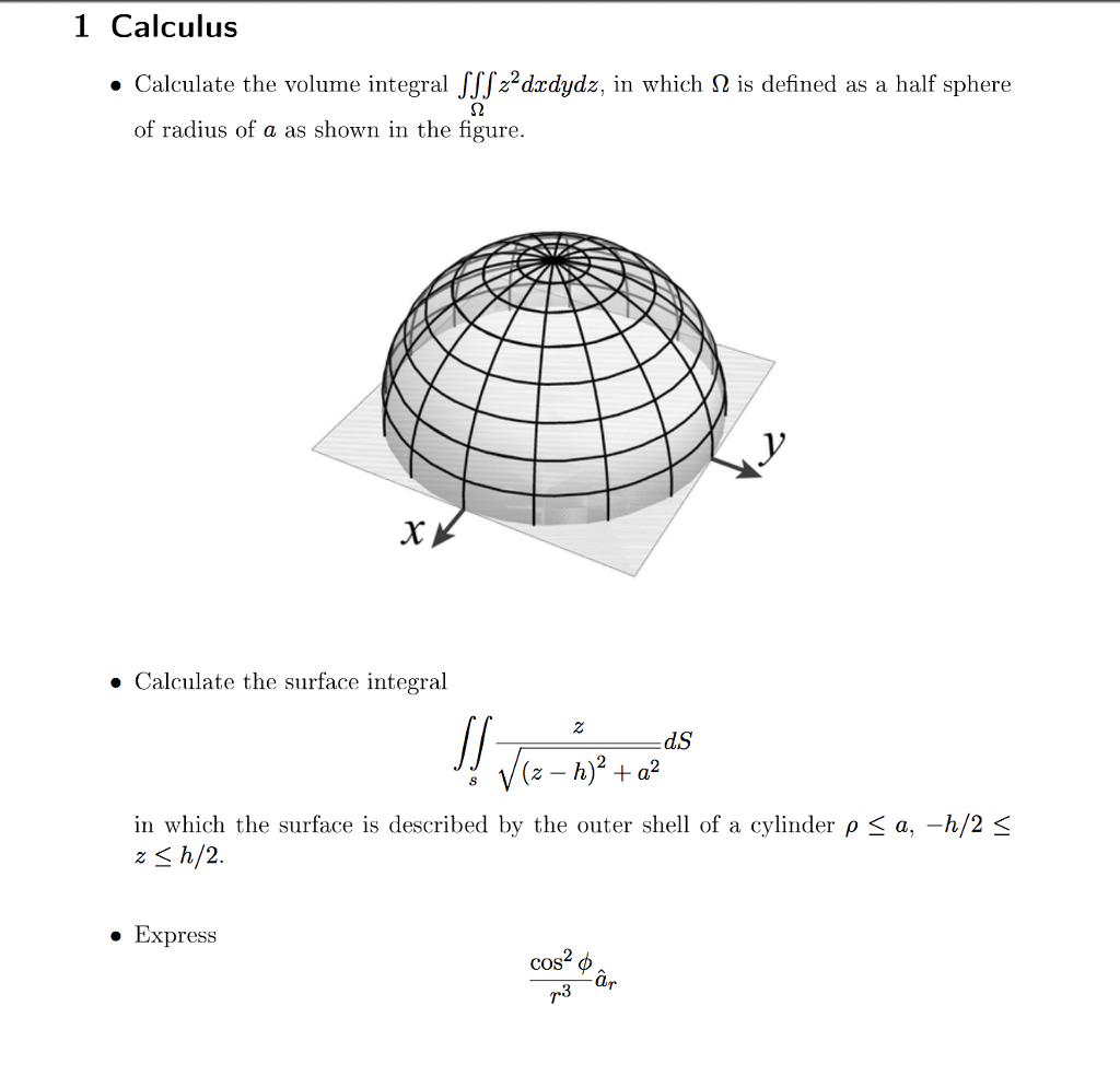 Solved 1 Calculus . Calculate the volume integral J | Chegg.com