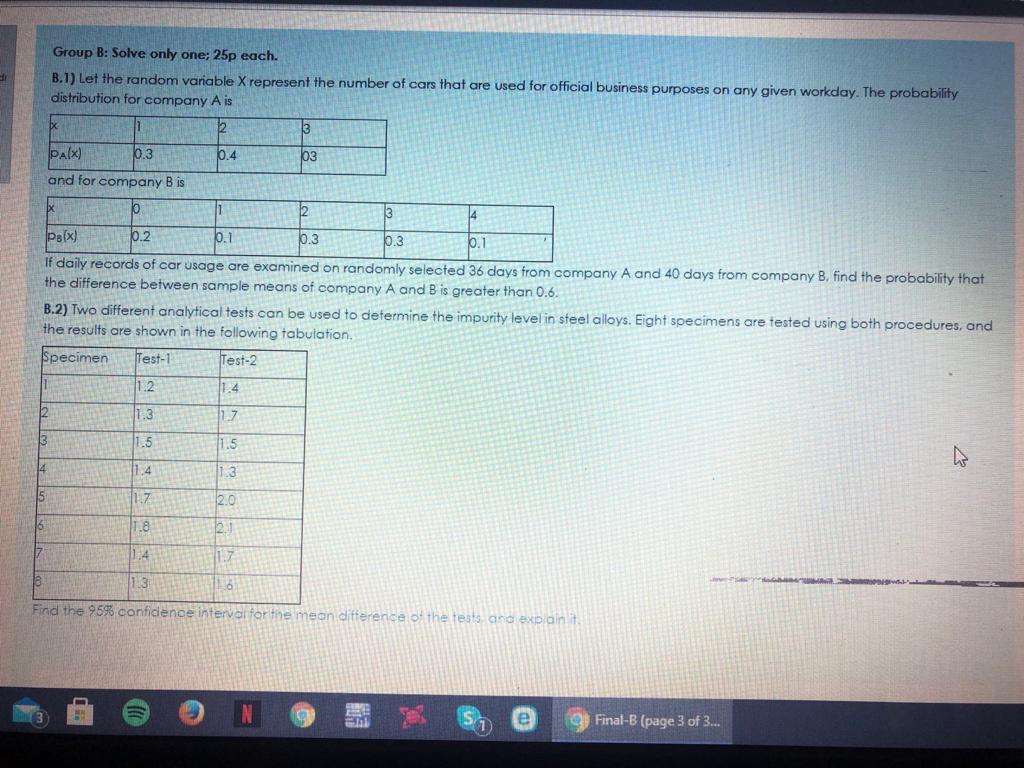 Solved Group B: Solve Only One; 25p Each. B.1) Let The | Chegg.com