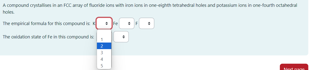 Solved A compound crystallises in an FCC array of fluoride | Chegg.com