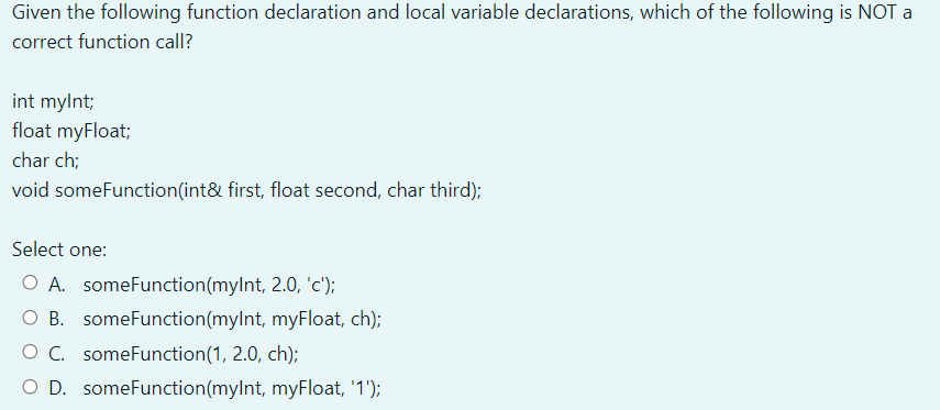 Solved Given the following function declaration and local | Chegg.com