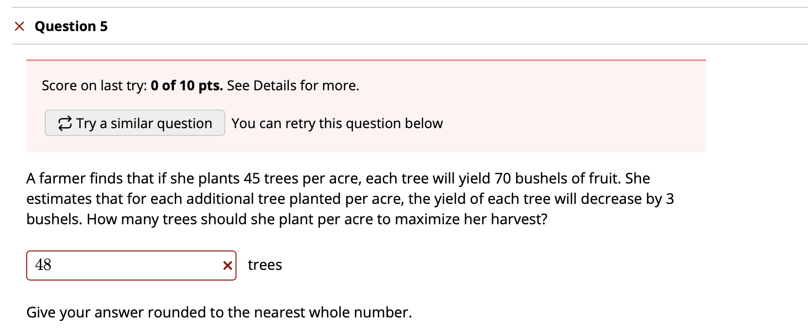 Solved x Question 5 Score on last try: 0 of 10 pts. See | Chegg.com
