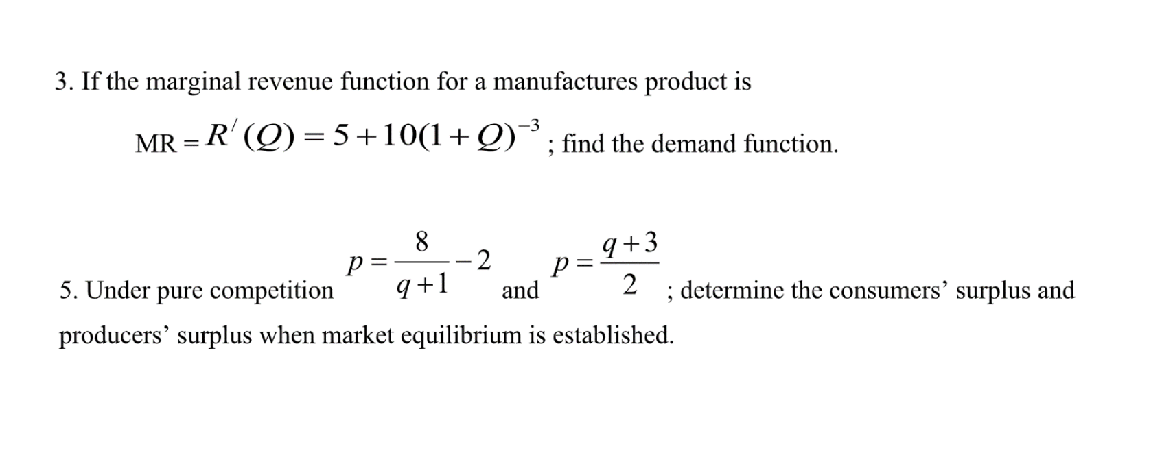 Solved 3. If the marginal revenue function for a | Chegg.com
