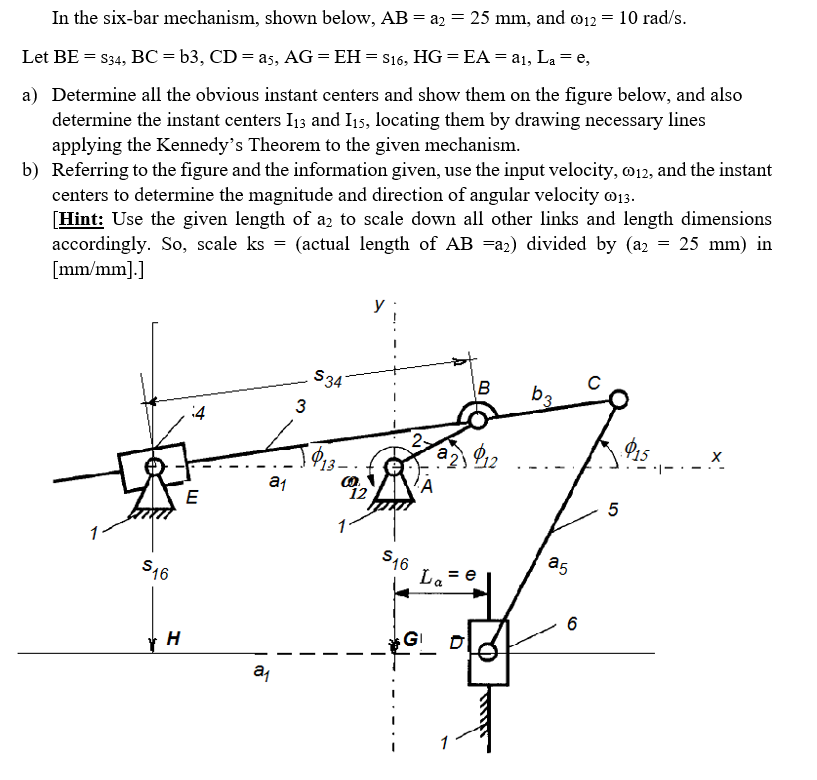 Solved In the six-bar mechanism, shown below, AB = a2 = 25 | Chegg.com