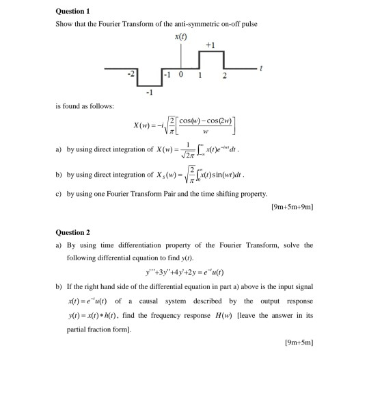 Solved Question 1 Show that the Fourier Transform of the | Chegg.com