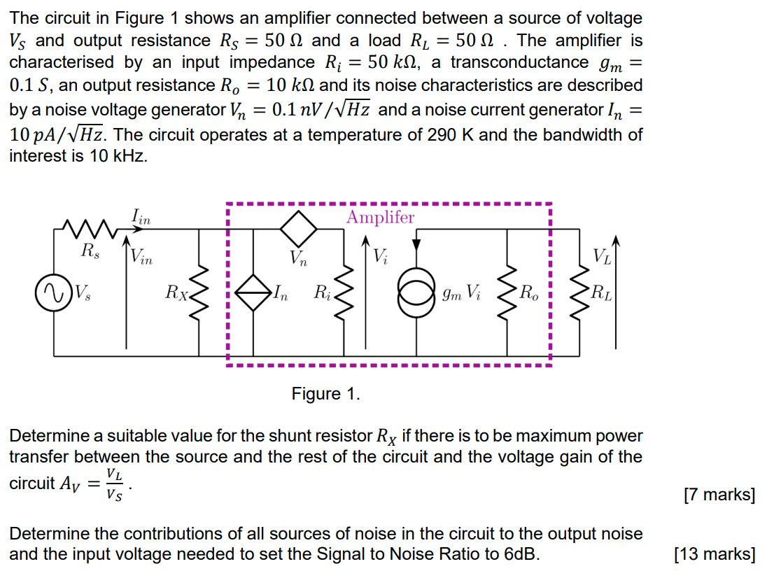 Solved The circuit in Figure 1 ﻿shows an amplifier connected | Chegg.com