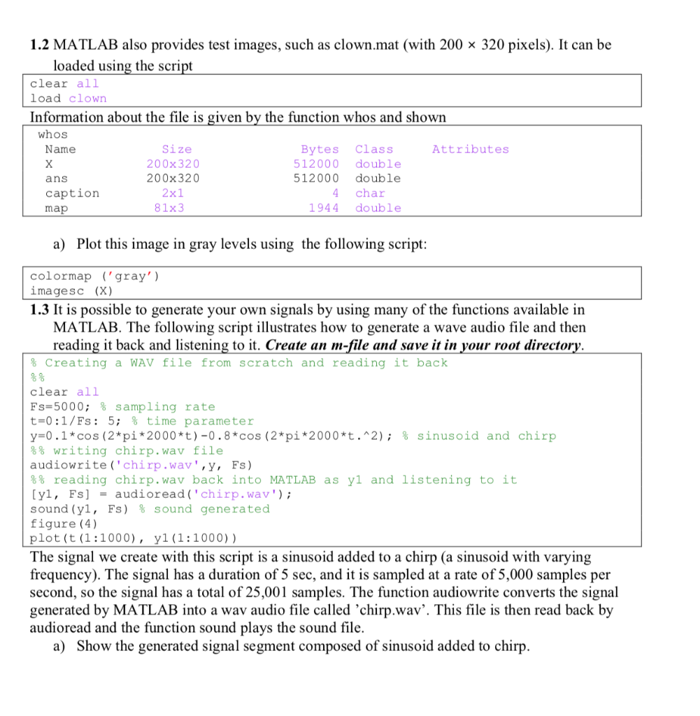 Solved 1.2 MATLAB also provides test images, such as clown . | Chegg.com