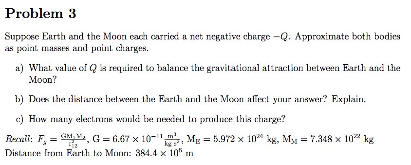Solved Problem 3 Suppose Earth and the Moon each carried a | Chegg.com