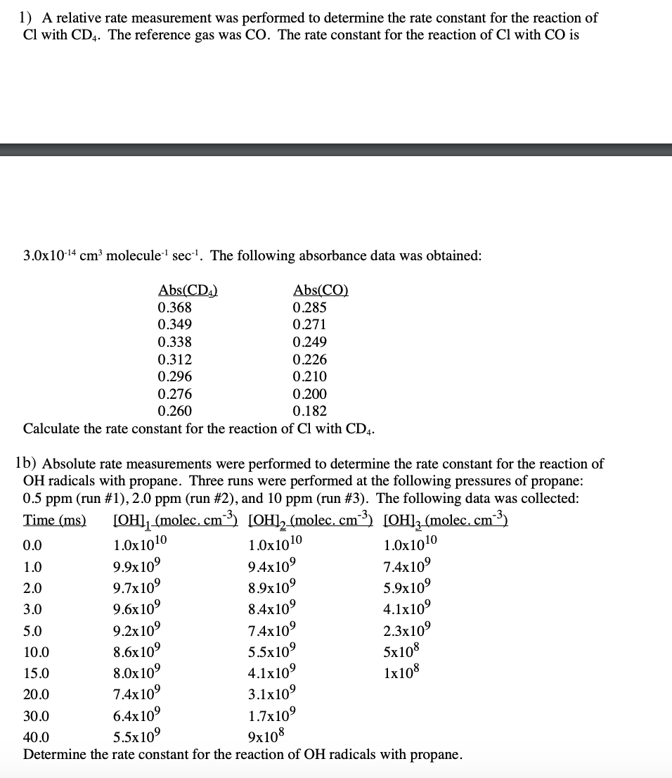 1) A relative rate measurement was performed to | Chegg.com