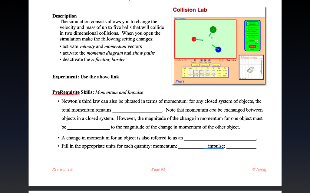 Solved Collision Lab Description The simulation consists | Chegg.com