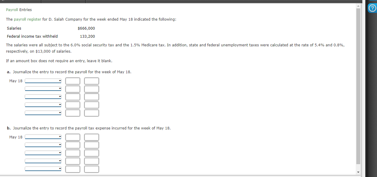 Solved Payroll Entries The payroll register for D. Salah | Chegg.com