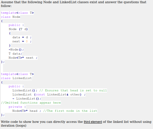 Solved Assume that the following Node and Linked List | Chegg.com