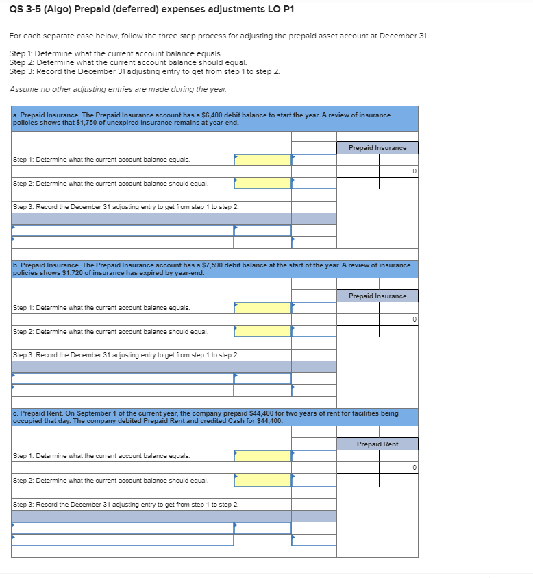 Solved QS 3-5 (Algo) Prepaid (deferred) expenses adjustments | Chegg.com