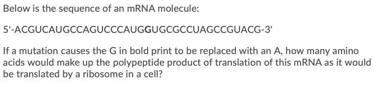 Solved Below is the sequence of an mRNA molecule: | Chegg.com