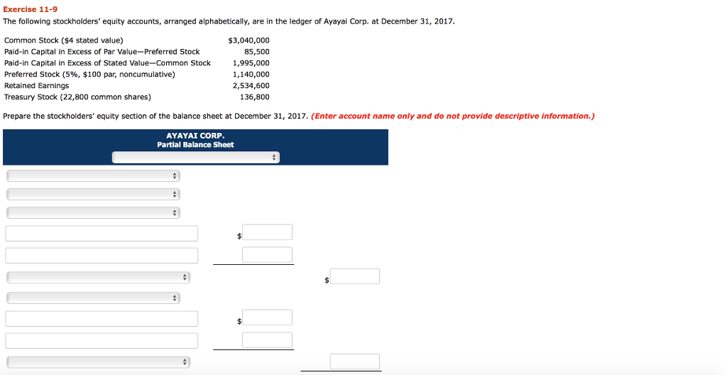 Solved Exercise 11 9 The Following Stockholders Equity Chegg