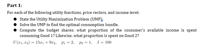 Solved For each of the following utility functions, price | Chegg.com